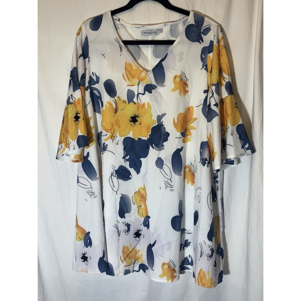 MISLOOK Women Top Size Large Pullover Woven Casual Office Yellow‎ Floral HH6
